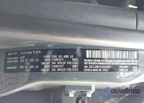 2016 Jeep Renegade Latitude z USA, uszkodzony, nr VIN ZACCJBBT2GPD20521